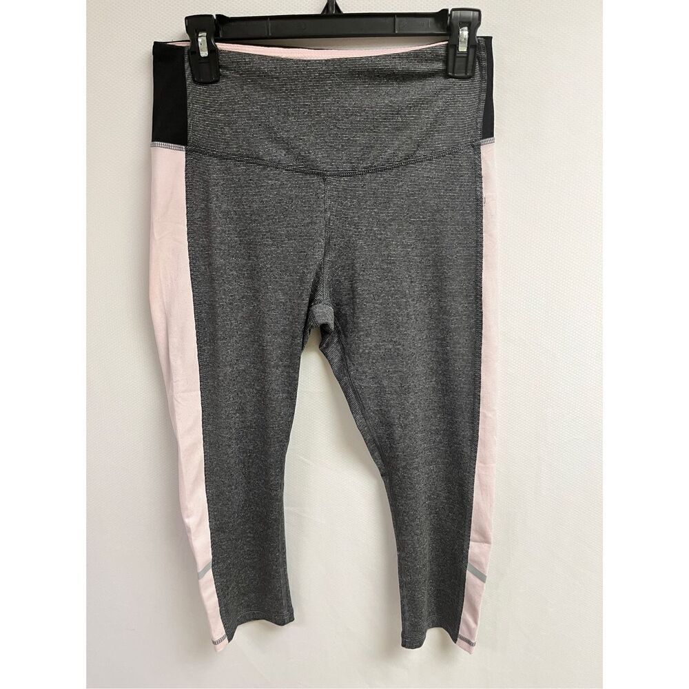 Marika Sport Women's Mid-rise Mid Waist Activewear Capri Black Pink Striped Smal - Picture 1 of 4